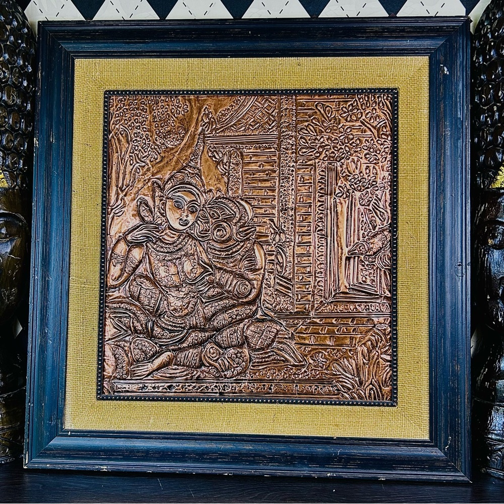 Oversized Framed Repoussé Copper-Tone 25” Devotional Panel Relief Art MidCentury - Picture 9 of 17